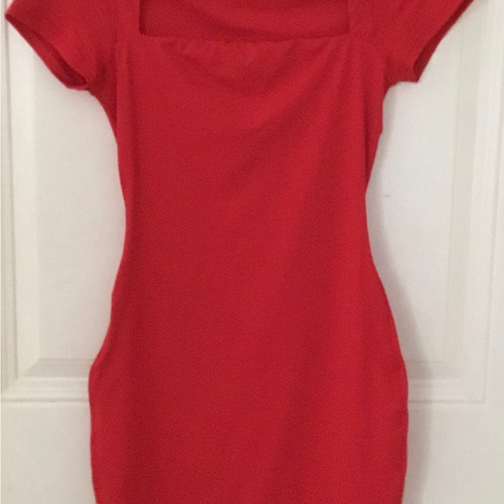 Square-Neck Short Sleeve Red Mini Dress
